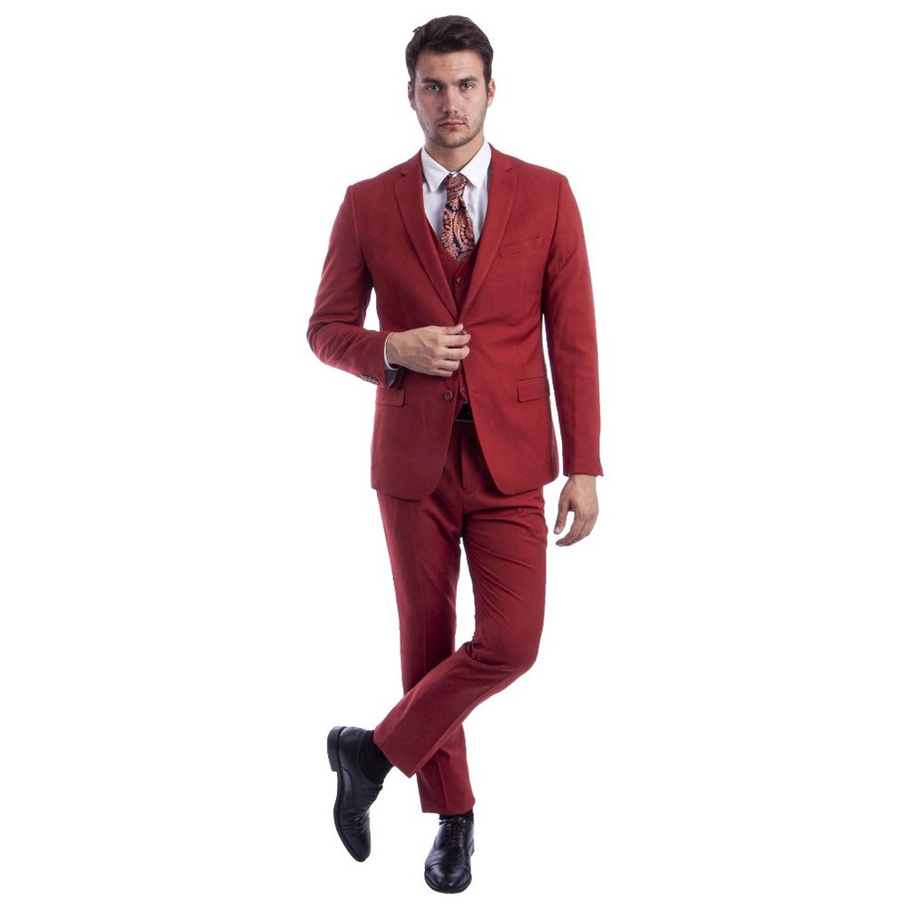 Men's Skinny-Fit 3pc Brick Red Suit by Sean Alexander